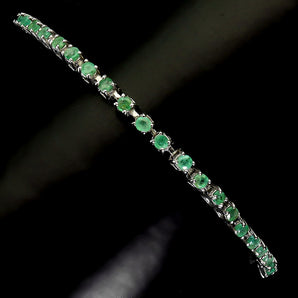925 Sterling Silver Bracelet Round Emerald 2mm Natural Gemstone Jewelry 10inches