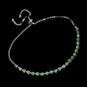 925 Sterling Silver Bracelet Round Emerald 2mm Natural Gemstone Jewelry 10inches