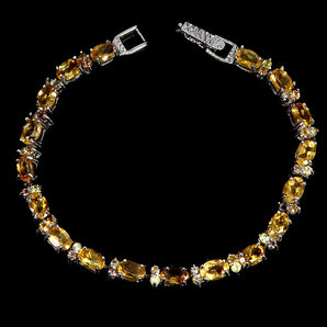 925 Sterling Silver Bracelet Oval Citrine 6x4mm Natural Gemstone Jewelry 7inches