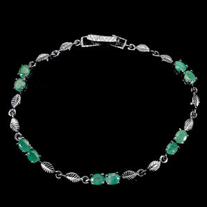 925 Sterling Silver Bracelet Oval Emerald 5x4mm Natural Gemstone Jewelry 7.5in