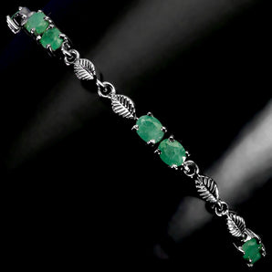 925 Sterling Silver Bracelet Oval Emerald 5x4mm Natural Gemstone Jewelry 7.5in