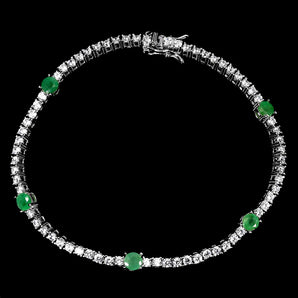 925 Sterling Silver Bracelet Round Emerald 4mm Natural Gemstone Jewelry 7 Inches