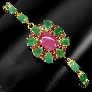 925 Sterling Silver Bracelet Oval Ruby 10x8mm Emerald Gemstone Jewelry 7.5inches