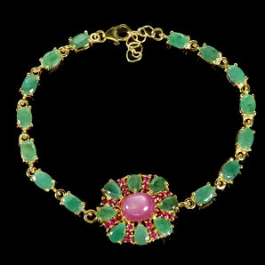 925 Sterling Silver Bracelet Oval Ruby 9x7mm Emerald Gemstone Jewelry 7.5inches