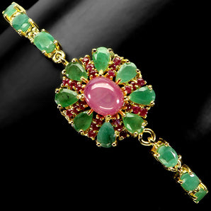 925 Sterling Silver Bracelet Oval Ruby 9x7mm Emerald Gemstone Jewelry 7.5inches