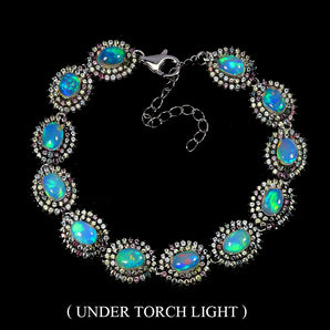 925 Sterling Silver Bracelet Oval Fire Opal 7x5mm Sapphire Gemstone Jewelry 7in