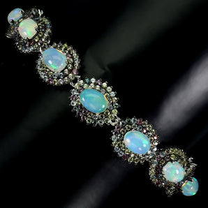 925 Sterling Silver Bracelet Oval Fire Opal 7x5mm Sapphire Gemstone Jewelry 7in