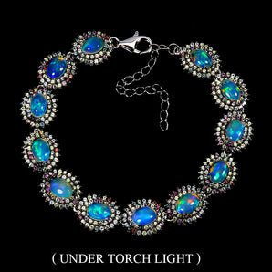 925 Sterling Silver Bracelet Oval Fire Opal 7x5mm Sapphire Gemstone Jewelry 7in