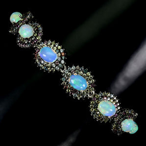 925 Sterling Silver Bracelet Oval Fire Opal 7x5mm Sapphire Gemstone Jewelry 7in