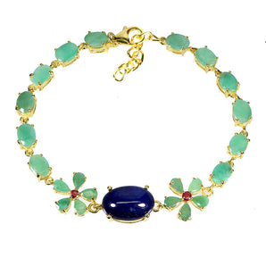 925 Sterling Silver Bracelet Oval Blue Sapphire 14x10mm Ruby Gemstone Jewelry 8