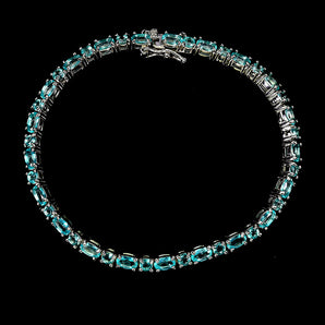 925 Sterling Silver Bracelet Oval Paraiba Blue Topaz 5x3mm Gemstone Jewelry 7in