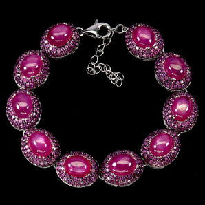 925 Sterling Silver Bracelet Oval Ruby 9x7mm Sapphire Diamond Cut Gemstone 8.5in