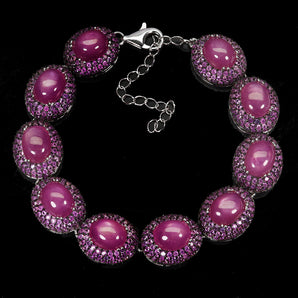 925 Sterling Silver Bracelet Oval Ruby 9x7mm Sapphire Diamond Cut Gemstone 8.5in