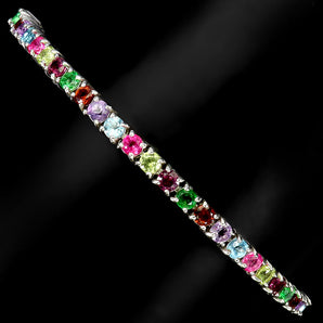 925 Sterling Silver Bracelet Round Pink Topaz Amethyst Gemstone Jewelry 7inches