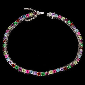 925 Sterling Silver Bracelet Round Pink Topaz Amethyst Gemstone Jewelry 7inches