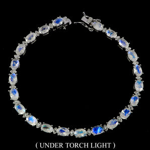 925 Sterling Silver Bracelet Oval Moonstone 6x4mm Natural Gemstone Jewelry 7in