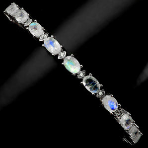 925 Sterling Silver Bracelet Oval Moonstone 6x4mm Natural Gemstone Jewelry 7in
