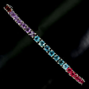 925 Sterling Silver Bracelet Round Amethyst 3mm Topaz Garnet Peridot Gemstone 7