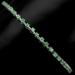 925 Sterling Silver Bracelet Round Emerald 2mm Natural Gemstone Jewelry 9inches
