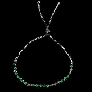 925 Sterling Silver Bracelet Round Emerald 2mm Natural Gemstone Jewelry 9inches