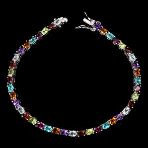 925 Sterling Silver Bracelet Oval Citrine 4x3mm Amethyst Topaz Gemstone 7inches
