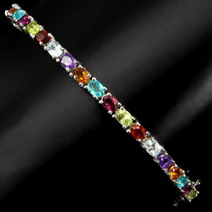 925 Sterling Silver Bracelet Oval Citrine 4x3mm Amethyst Topaz Gemstone 7inches