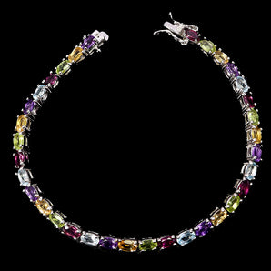 925 Sterling Silver Bracelet Oval Citrine 4x3mm Amethyst Gemstone Jewelry 7in