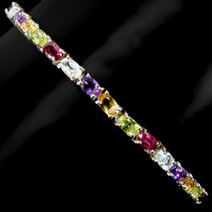 925 Sterling Silver Bracelet Oval Citrine 4x3mm Amethyst Gemstone Jewelry 7in