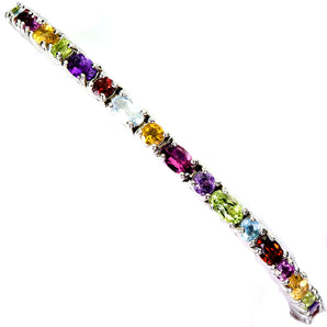 925 Sterling Silver Bracelet Oval Amethyst Citrine Garnet Peridot Gemstone 7 In