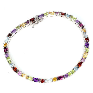 925 Sterling Silver Bracelet Oval Amethyst Citrine Garnet Peridot Gemstone 7 In