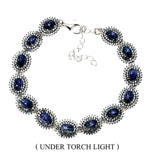 925 Sterling Silver Bracelet Oval Star Sapphire 6x4mm Sapphire Gemstone 8.5 Inch