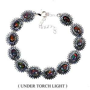 925 Sterling Silver Bracelet Oval Black Opal 7x5mm Sapphire Gemstone Jewelry 9
