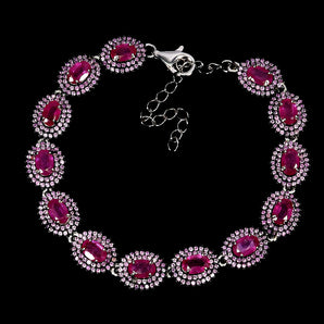 925 Sterling Silver Bracelet Oval Ruby 6x4mm Sapphire Diamond Cut Gemstone 8.5