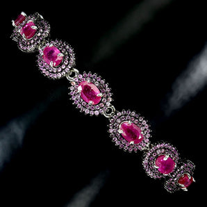 925 Sterling Silver Bracelet Oval Ruby 6x4mm Sapphire Diamond Cut Gemstone 8.5