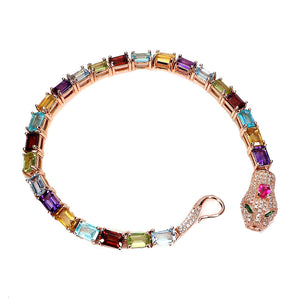 925 Sterling Silver Bracelet Octagon Citrine 6x4mm Topaz Cobra Gemstone 7.5in