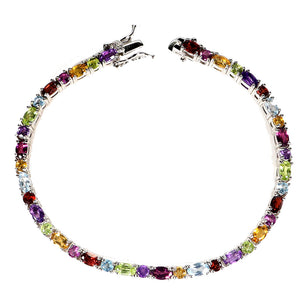 925 Sterling Silver Bracelet Oval Peridot Amethyst Citrine Gemstone Jewelry 7in