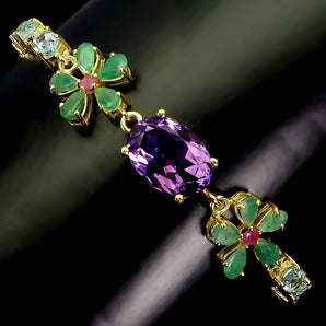 925 Sterling Silver Bracelet Oval Amethyst 14x10mm Emerald Topaz Gemstone 7in