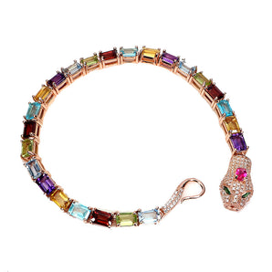 925 Sterling Silver Bracelet Octagon Citrine 6x4mm Topaz Cobra Gemstone 7.5in