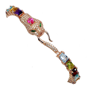 925 Sterling Silver Bracelet Octagon Citrine 6x4mm Topaz Cobra Gemstone 7.5in