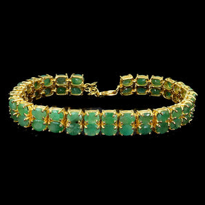 925 Sterling Silver Bracelet Oval Emerald 5x4mm Natural Gemstone Jewelry 7inches