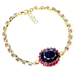 925 Sterling Silver Bracelet Oval Blue Sapphire 17x14mm Ruby Gemstone Jewelry 7