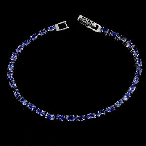 925 Sterling Silver Bracelet Oval Tanzanite 5x3mm Natural Gemstone Jewelry 7 Ins