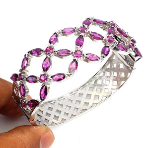 Unheated Marquise Pink Rhodolite Garnet 8x4mm 925 Sterling Silver Bangle