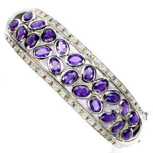Unheated Oval Amethyst 6x4mm Sapphire Diamond Cut 925 Sterling Silver Bangle