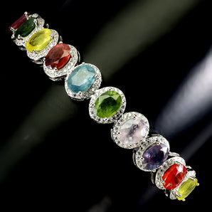 925 Sterling Silver Bangle Oval Sapphire 8x6mm Gemstone Jewelry 2.2x2 Inches