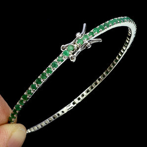 925 Sterling Silver Bangle Round Emerald Natural Gemstone Jewelry 6.5inchse