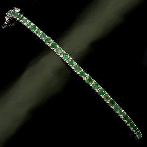 925 Sterling Silver Bangle Round Emerald Natural Gemstone Jewelry 6.5inchse