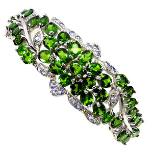 925 Sterling Silver Bangle Oval Chrome Diopside Tanzanite Gemstone Jewelry 6.9in
