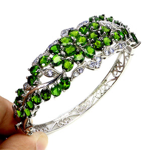 925 Sterling Silver Bangle Oval Chrome Diopside Tanzanite Gemstone Jewelry 6.9in
