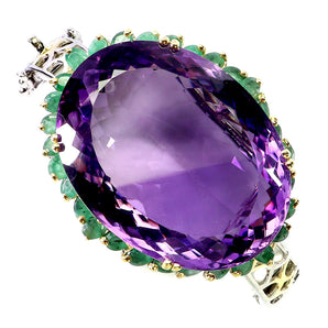 925 Sterling Silver Bangle Oval Amethyst 114ct Emerald Handmade Gemstone 6.9in